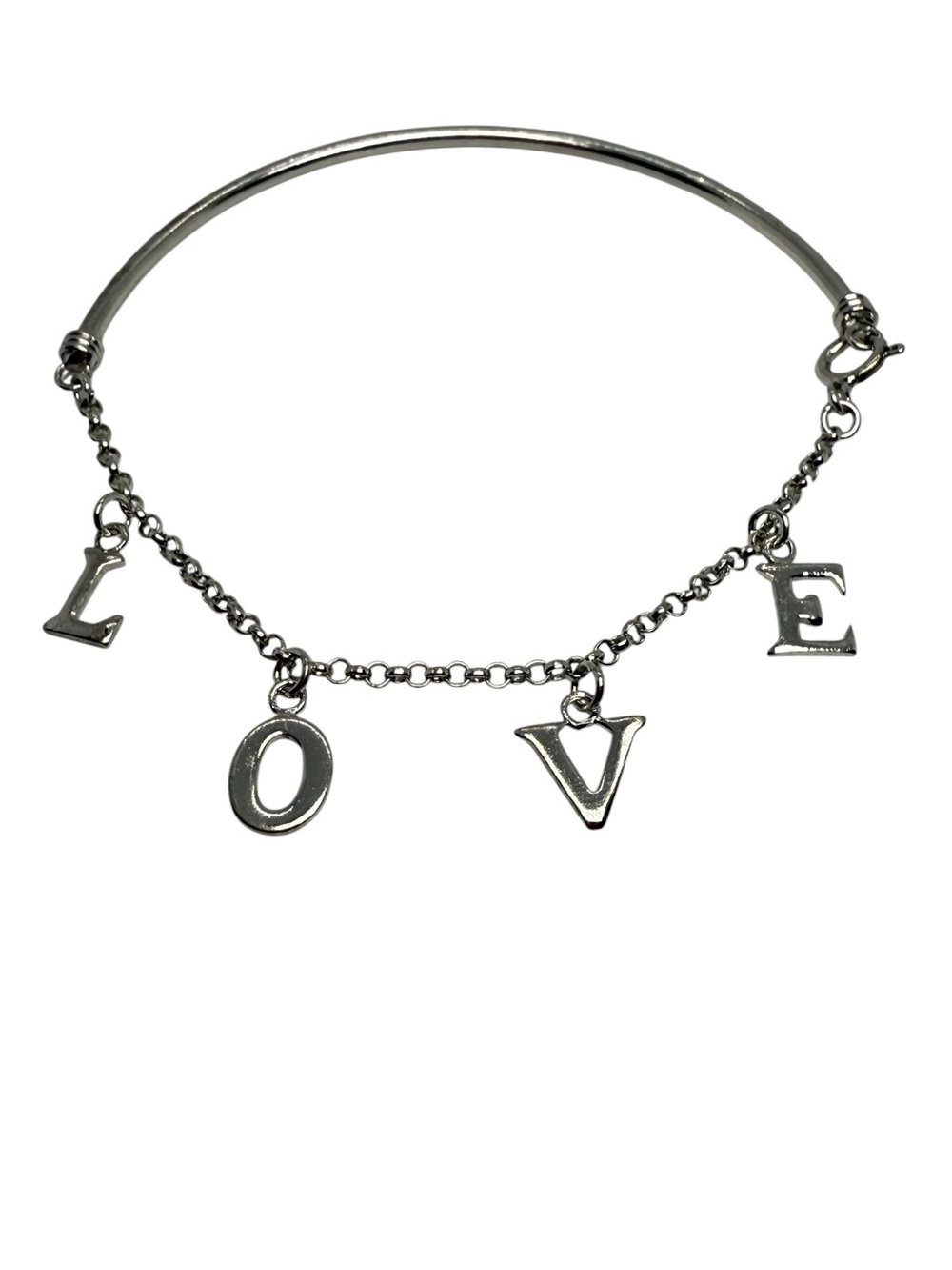Silver 'LOVE' Charm Bangle Bracelet - Women Jewelry